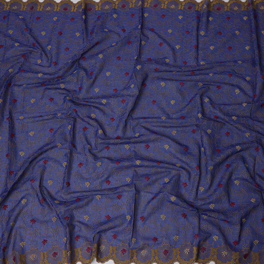 Royal Blue Traditional Sudanese Thobe in Pure Cotton Voile Embroidery Fabric, 4.5 Mtrs Piece, 140 Cms Width, Made in Switzerland-D23271