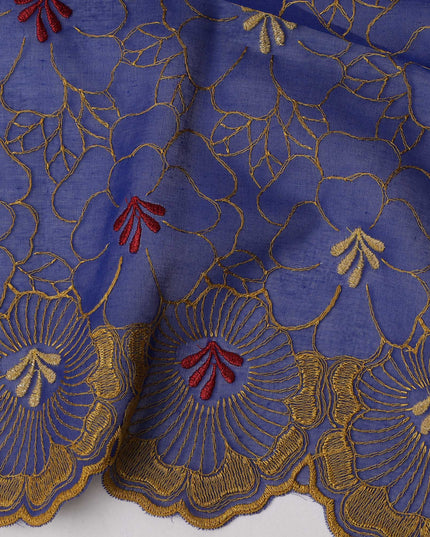 Royal Blue Traditional Sudanese Thobe in Pure Cotton Voile Embroidery Fabric, 4.5 Mtrs Piece, 140 Cms Width, Made in Switzerland-D23271