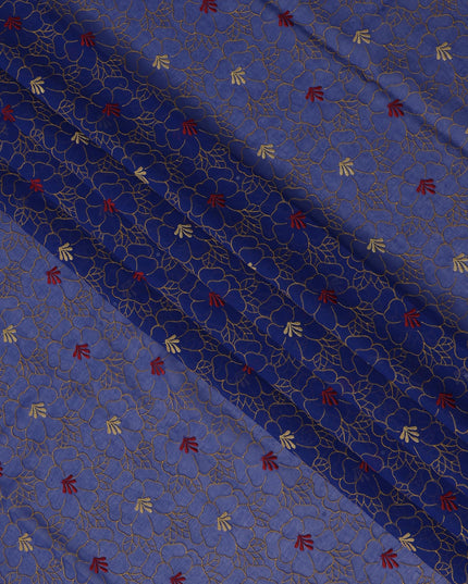 Royal Blue Traditional Sudanese Thobe in Pure Cotton Voile Embroidery Fabric, 4.5 Mtrs Piece, 140 Cms Width, Made in Switzerland-D23271