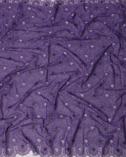 Deep Purple Traditional Sudanese Thobe in Pure Cotton Voile Embroidery Fabric with Stone Work, 4.5 Mtrs Piece, 140 Cms Width, Made in Switzerland-D23273