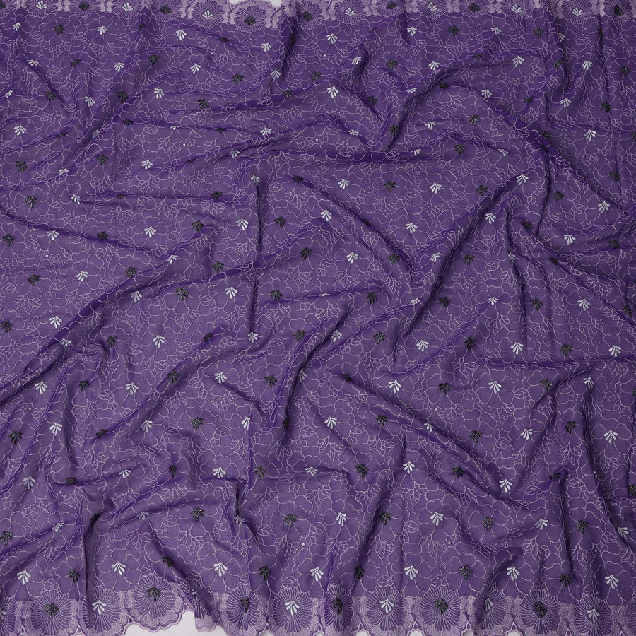 Deep Purple Traditional Sudanese Thobe in Pure Cotton Voile Embroidery Fabric with Stone Work, 4.5 Mtrs Piece, 140 Cms Width, Made in Switzerland-D23273