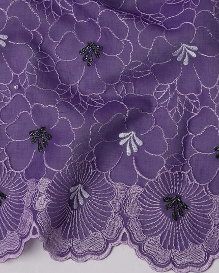 Deep Purple Traditional Sudanese Thobe in Pure Cotton Voile Embroidery Fabric with Stone Work, 4.5 Mtrs Piece, 140 Cms Width, Made in Switzerland-D23273
