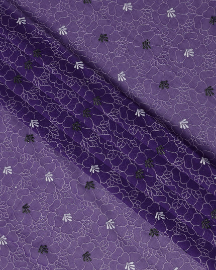 Deep Purple Traditional Sudanese Thobe in Pure Cotton Voile Embroidery Fabric with Stone Work, 4.5 Mtrs Piece, 140 Cms Width, Made in Switzerland-D23273