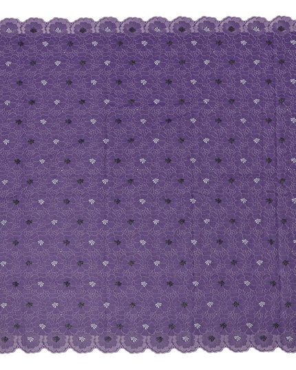 Deep Purple Traditional Sudanese Thobe in Pure Cotton Voile Embroidery Fabric with Stone Work, 4.5 Mtrs Piece, 140 Cms Width, Made in Switzerland-D23273