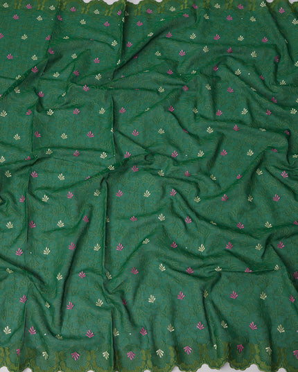 Emerald Green Traditional Sudanese Thobe in Pure Cotton Voile Embroidery Fabric with Stone Work, 4.5 Mtrs Piece, 140 Cms Width, Made in Switzerland-D23274