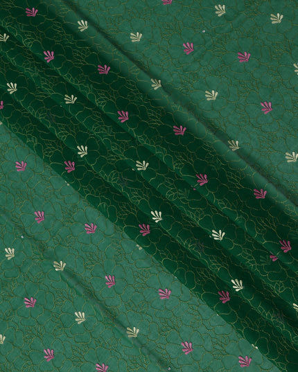 Emerald Green Traditional Sudanese Thobe in Pure Cotton Voile Embroidery Fabric with Stone Work, 4.5 Mtrs Piece, 140 Cms Width, Made in Switzerland-D23274