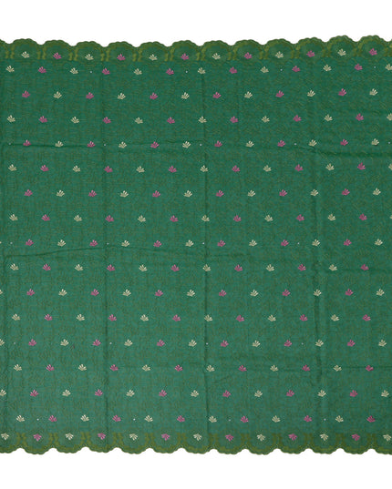 Emerald Green Traditional Sudanese Thobe in Pure Cotton Voile Embroidery Fabric with Stone Work, 4.5 Mtrs Piece, 140 Cms Width, Made in Switzerland-D23274