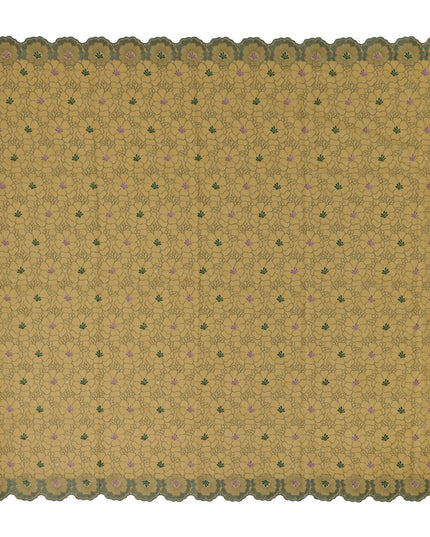 Mustard Yellow Traditional Sudanese Thobe in Pure Cotton Voile Embroidery Fabric with Stone Work, 4.5 Mtrs Piece, 140 Cms Width, Made in Switzerland-D23275