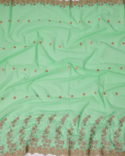 Mint Green Traditional Sudanese Thobe in Pure Cotton Voile Embroidery Fabric with Stone Work, 4.5 Mtrs Piece, 140 Cms Width, Made in Switzerland-D23276