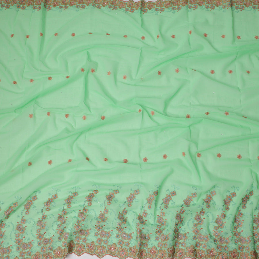 Mint Green Traditional Sudanese Thobe in Pure Cotton Voile Embroidery Fabric with Stone Work, 4.5 Mtrs Piece, 140 Cms Width, Made in Switzerland-D23276