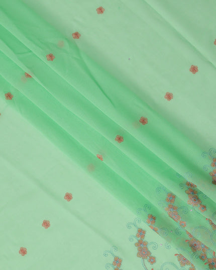 Mint Green Traditional Sudanese Thobe in Pure Cotton Voile Embroidery Fabric with Stone Work, 4.5 Mtrs Piece, 140 Cms Width, Made in Switzerland-D23276