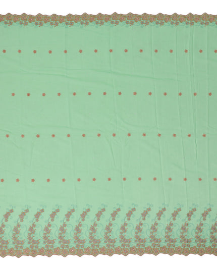 Mint Green Traditional Sudanese Thobe in Pure Cotton Voile Embroidery Fabric with Stone Work, 4.5 Mtrs Piece, 140 Cms Width, Made in Switzerland-D23276