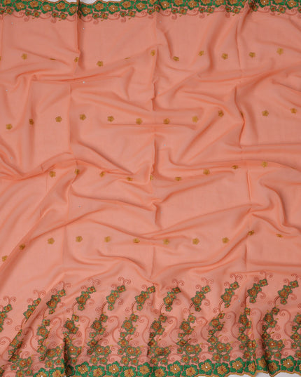 Peach Traditional Sudanese Thobe in Pure Cotton Voile Embroidery Fabric with Stone Work, 4.5 Mtrs Piece, 140 Cms Width, Made in Switzerland-D23277