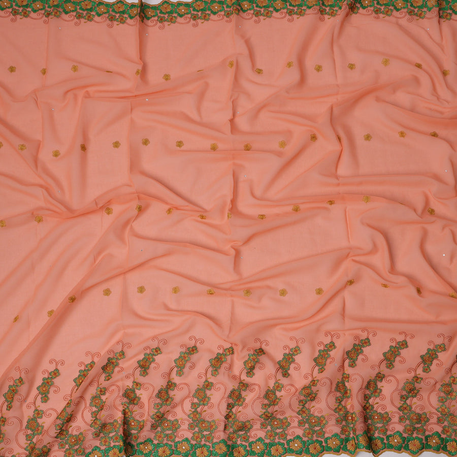 Peach Traditional Sudanese Thobe in Pure Cotton Voile Embroidery Fabric with Stone Work, 4.5 Mtrs Piece, 140 Cms Width, Made in Switzerland-D23277