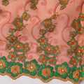 Peach Traditional Sudanese Thobe in Pure Cotton Voile Embroidery Fabric with Stone Work, 4.5 Mtrs Piece, 140 Cms Width, Made in Switzerland-D23277