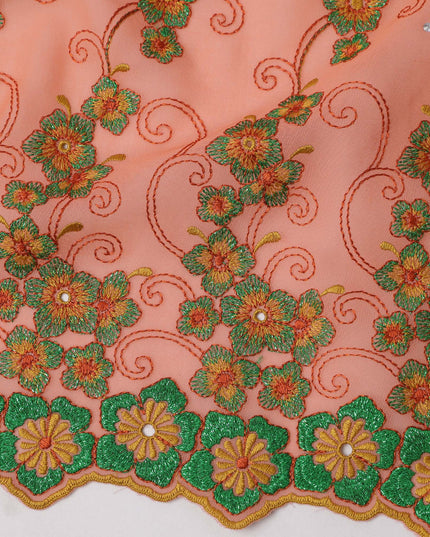 Peach Traditional Sudanese Thobe in Pure Cotton Voile Embroidery Fabric with Stone Work, 4.5 Mtrs Piece, 140 Cms Width, Made in Switzerland-D23277