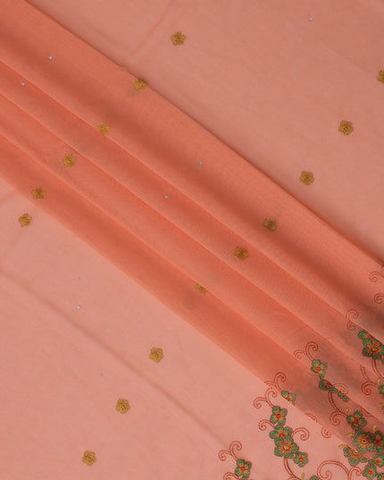 Peach Traditional Sudanese Thobe in Pure Cotton Voile Embroidery Fabric with Stone Work, 4.5 Mtrs Piece, 140 Cms Width, Made in Switzerland-D23277