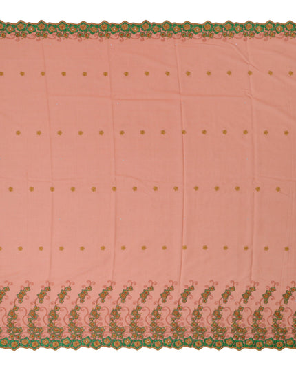 Peach Traditional Sudanese Thobe in Pure Cotton Voile Embroidery Fabric with Stone Work, 4.5 Mtrs Piece, 140 Cms Width, Made in Switzerland-D23277