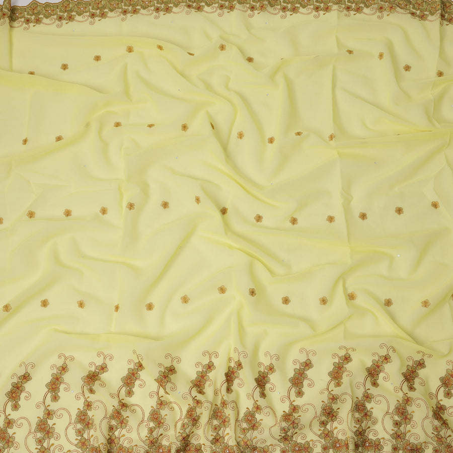 Pastel Yellow Traditional Sudanese Thobe in Pure Cotton Voile Embroidery Fabric with Stone Work, 4.5 Mtrs Piece, 140 Cms Width, Made in Switzerland-D23278