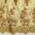 Pastel Yellow Traditional Sudanese Thobe in Pure Cotton Voile Embroidery Fabric with Stone Work, 4.5 Mtrs Piece, 140 Cms Width, Made in Switzerland-D23278