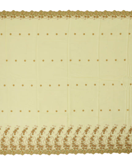 Pastel Yellow Traditional Sudanese Thobe in Pure Cotton Voile Embroidery Fabric with Stone Work, 4.5 Mtrs Piece, 140 Cms Width, Made in Switzerland-D23278