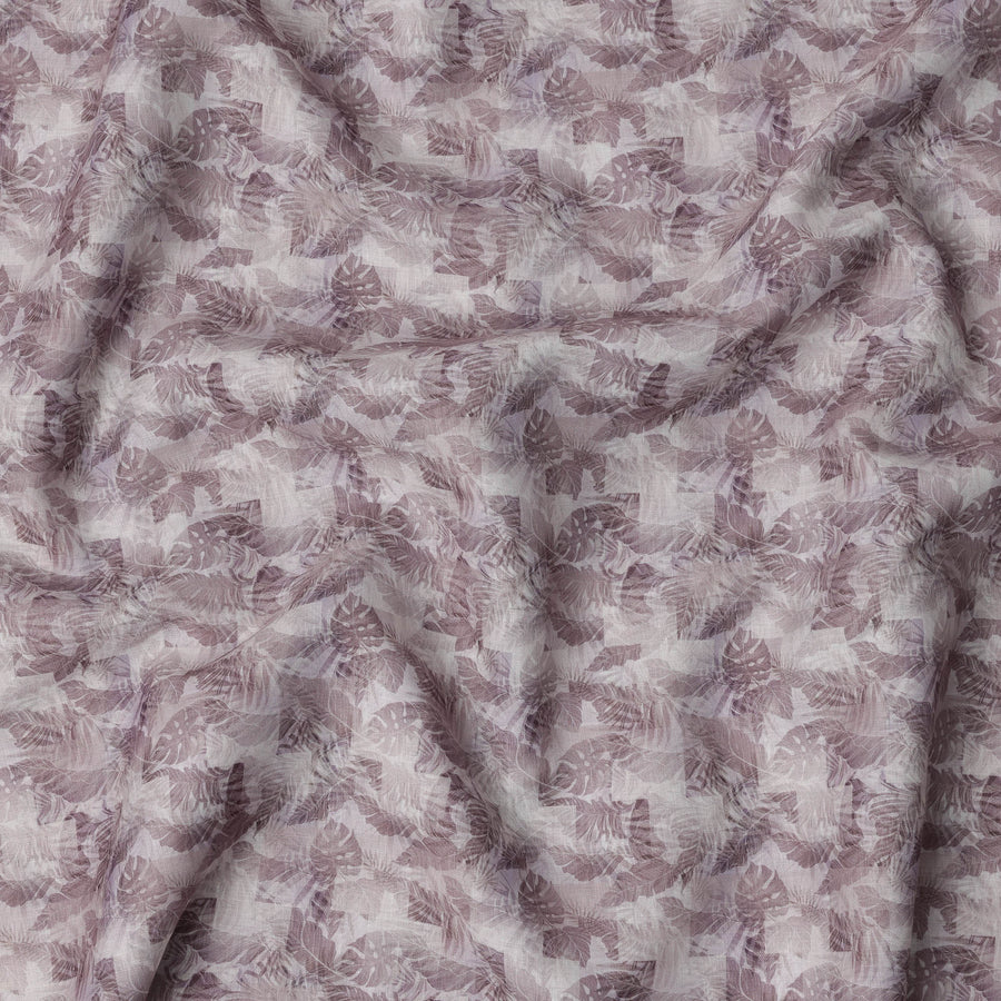 قماش كتان مخلوط مطبوع عليه أوراق استوائية بلون أرجواني باهت مع نسيج متعدد الطبقات، عرض 140 سم، صنع في الهند - D23280