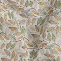 قماش كتان مخلوط مطبوع عليه أوراق شجر متعددة الألوان باللون البيج مع تفاصيل مرسومة يدويًا، عرض 140 سم، صنع في الهند - D23281