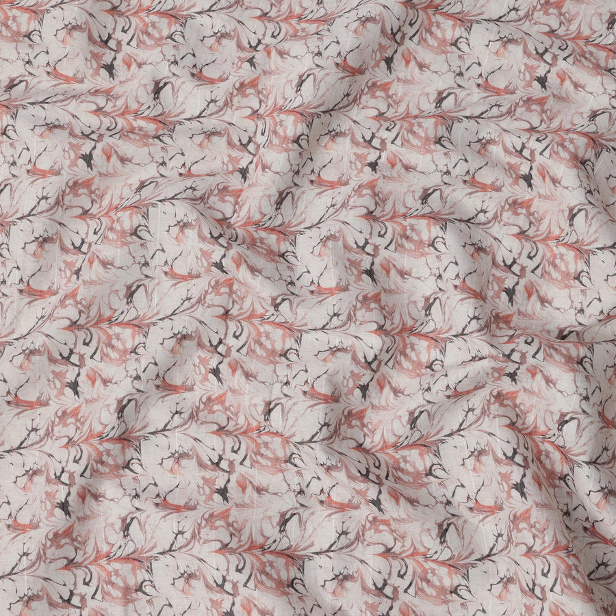 Ivory and Rust Artistic Floral Printed Blended Linen Fabric with Ink Wash Effect, 140 Cms Width, Made in India-D23283