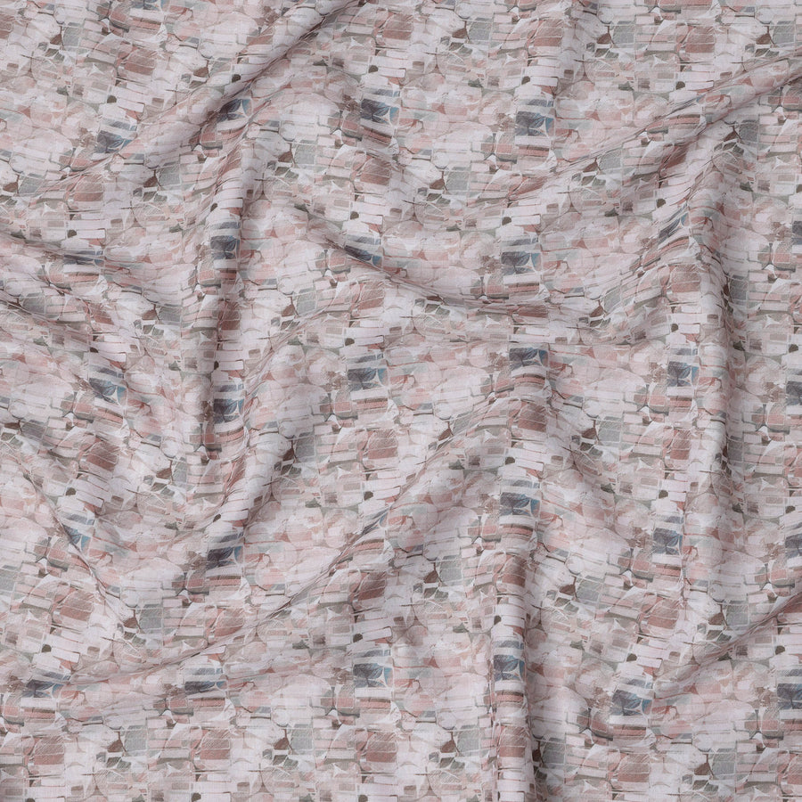 Blush Pink and Grey Textured Mosaic Print Blended Linen Fabric with Abstract Block Design, 140 Cms Width, Made in India-D23285