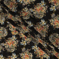Black Base Multicolor Abstract Floral Printed Viscose Crepe Fabric with Painterly Bloom Design, Width 110 cm, Made in India-D23418