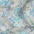 قماش كريب فيسكوز مطبوع عليه زهور نباتية زرقاء بقاعدة عاجية، عرض 110 سم، الهند - D23420