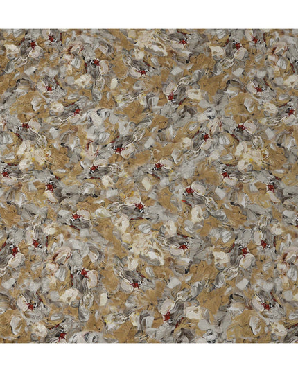 Beige Base Abstract Brushstroke Floral Printed Viscose Crepe Fabric, Width 110 Cms, India-D23424