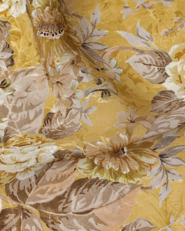 قماش كريب فيسكوز بطبعة زهور عتيقة بلون أصفر خردل، عرض 110 سم، الهند - D23425
