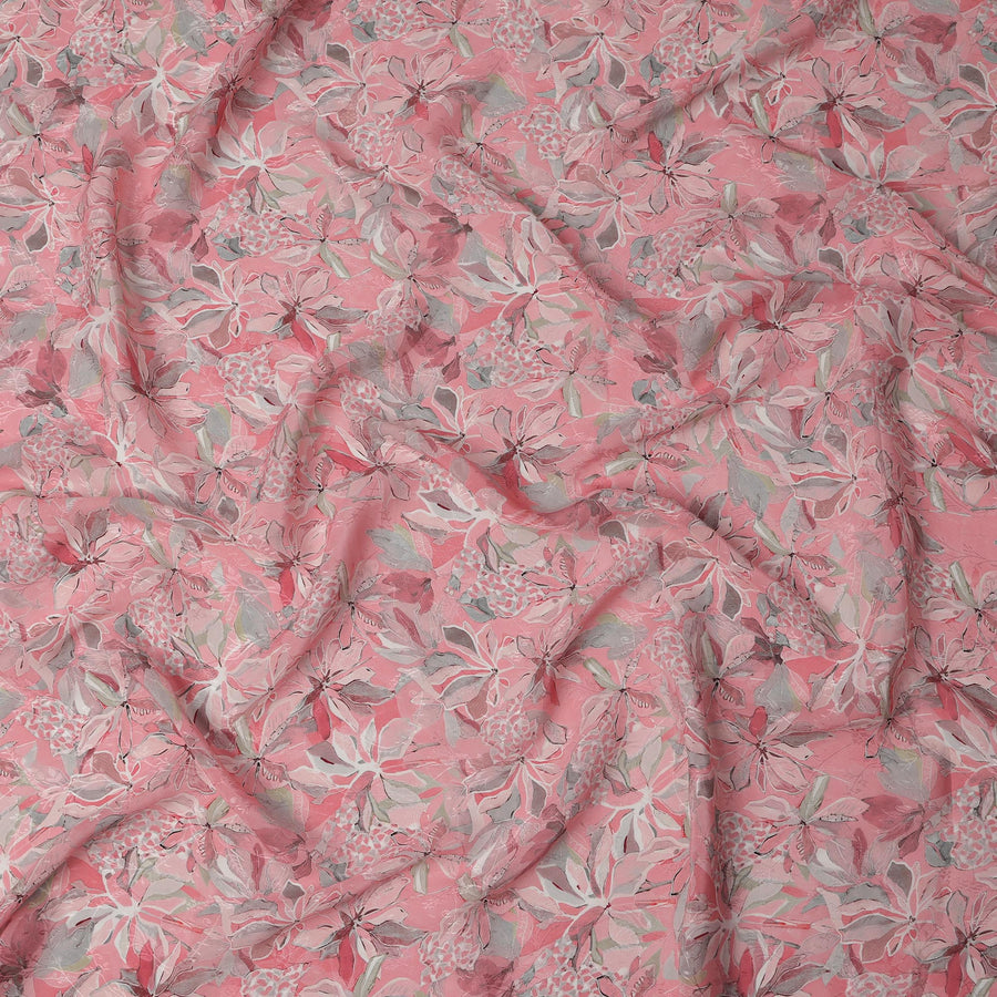 قماش كريب فيسكوز مطبوع عليه زهور استوائية وردية، عرض 110 سم، الهند - D23426