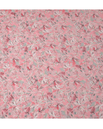 قماش كريب فيسكوز مطبوع عليه زهور استوائية وردية، عرض 110 سم، الهند - D23426