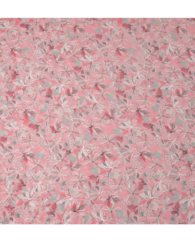 قماش كريب فيسكوز مطبوع عليه زهور استوائية وردية، عرض 110 سم، الهند - D23426