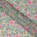 قماش كريب فيسكوز مطبوع يدويًا بنمط زهور متعدد الألوان بقاعدة رمادية، عرض 110 سم، الهند - D23427