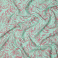 Mint Green Floral Line Art Printed Linen Fabric, 140 Cms Width, Made in India-D23714