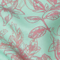 Mint Green Floral Line Art Printed Linen Fabric, 140 Cms Width, Made in India-D23714
