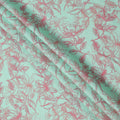 Mint Green Floral Line Art Printed Linen Fabric, 140 Cms Width, Made in India-D23714