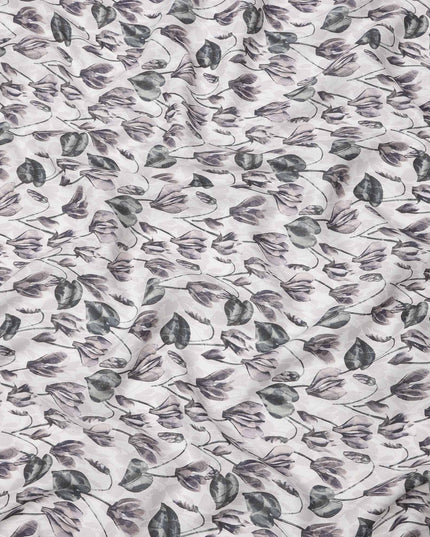 Soft White Grey Floral Watercolor Printed Linen Fabric, 140 Cms Width, Made in India-D23715