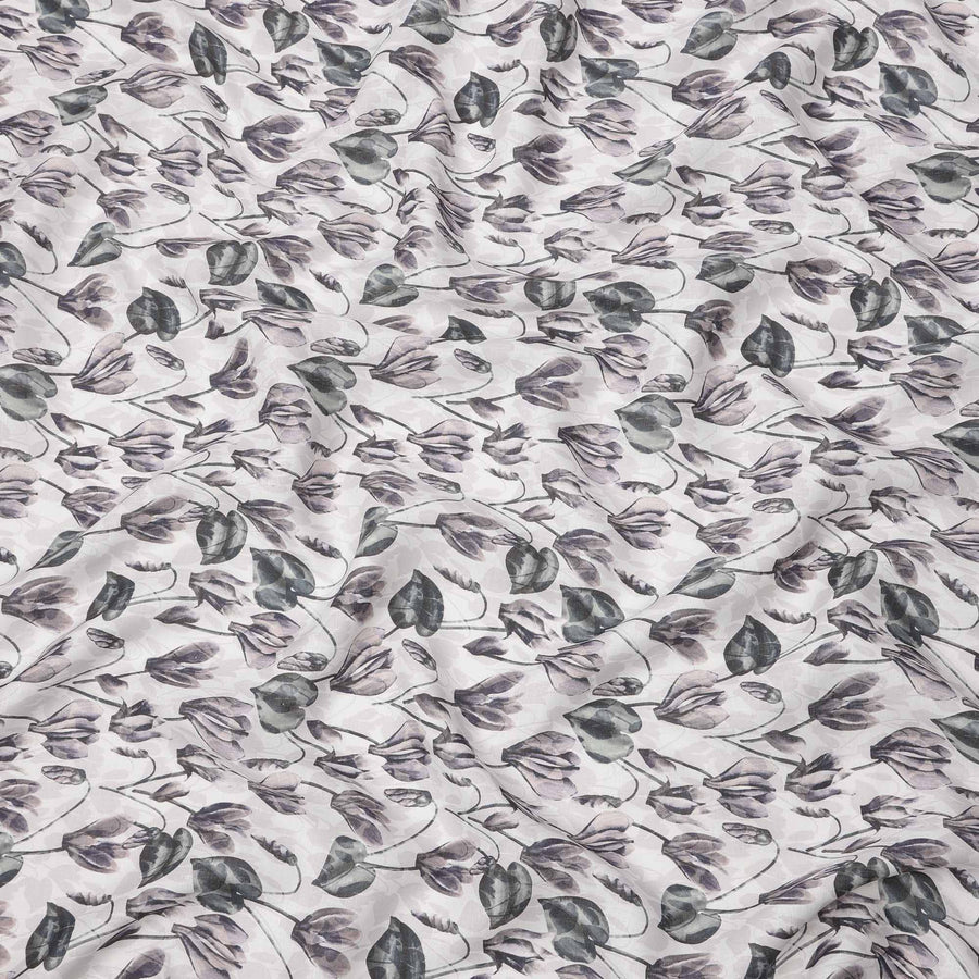 Soft White Grey Floral Watercolor Printed Linen Fabric, 140 Cms Width, Made in India-D23715