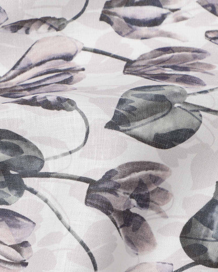 Soft White Grey Floral Watercolor Printed Linen Fabric, 140 Cms Width, Made in India-D23715