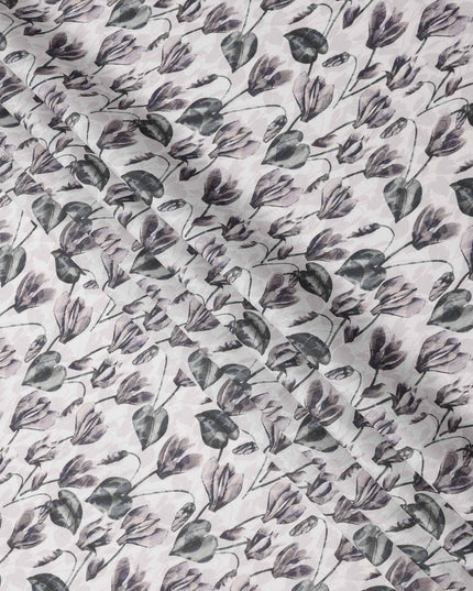 Soft White Grey Floral Watercolor Printed Linen Fabric, 140 Cms Width, Made in India-D23715