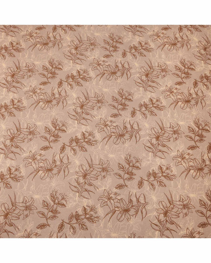 Beige Brown Floral Line Art Printed Linen Fabric, 140 Cms Width, Made in India-D23716