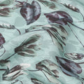 Aqua Green Grey Floral Watercolor Printed Linen Fabric, 140 Cms Width, Made in India-D23717
