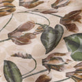 Cream Brown Green Floral Watercolor Printed Linen Fabric, 140 Cms Width, Made in India-D23718