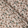 Cream Brown Green Floral Watercolor Printed Linen Fabric, 140 Cms Width, Made in India-D23718