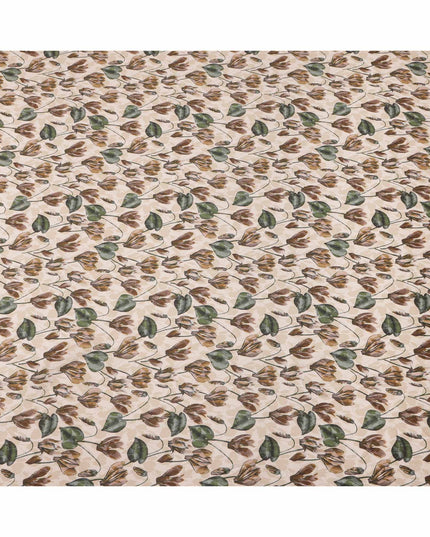Cream Brown Green Floral Watercolor Printed Linen Fabric, 140 Cms Width, Made in India-D23718