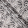 Dusty Grey Black White Floral Line Art Printed Linen Fabric, 140 Cms Width, Made in India-D23719